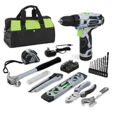 61 Pcs 12V Cordless Drill and Home Tool Kit, 14-inch Storage Bag Included