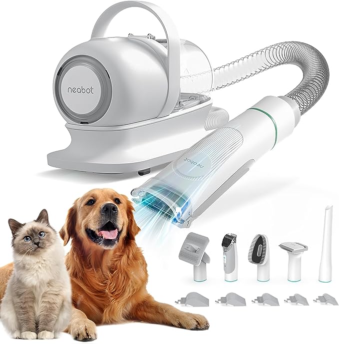 neabot P1 Pro Pet Grooming Kit & Vacuum Suction 99% Pet Hair, Professional Grooming Clippers with 5 Proven Grooming Tools for Dogs Cats and Other Animals