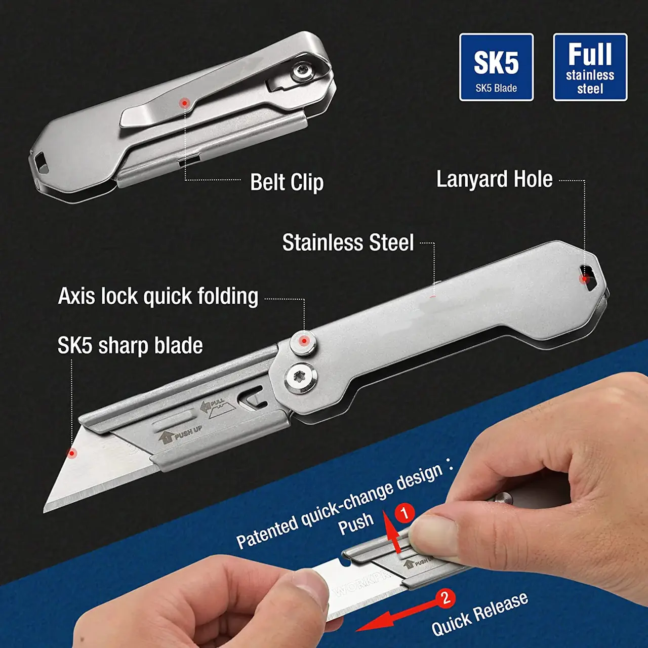 3 PCS Folding Utility Knife Sets Quick Change Blades Box Cutter