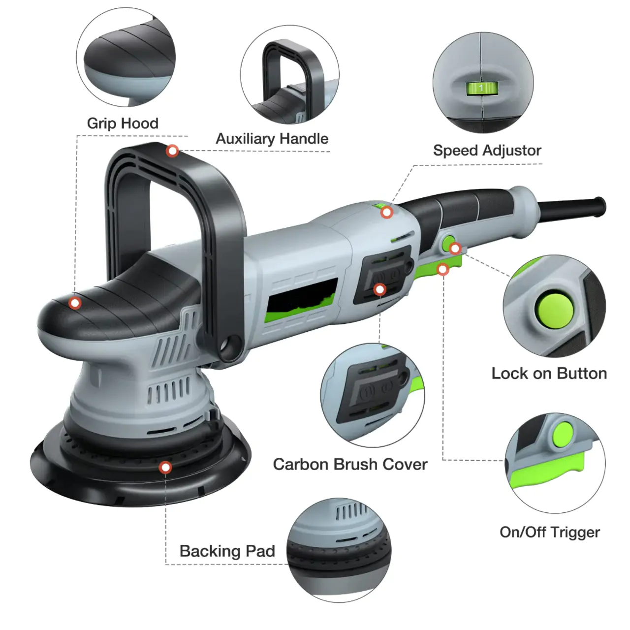 Buffer Polisher, 6-inch 1080W Dual Action Random Orbital Polish Kit