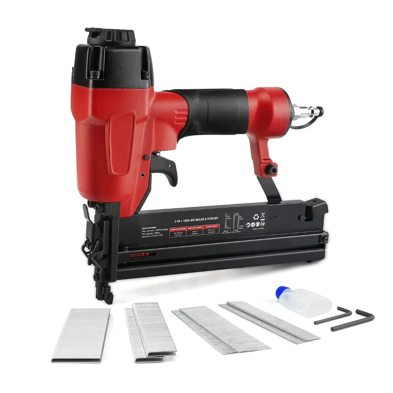 Pneumatic 2 in 1 Brad Nailer with 400pcs Nails/ 300 Pcs Staples
