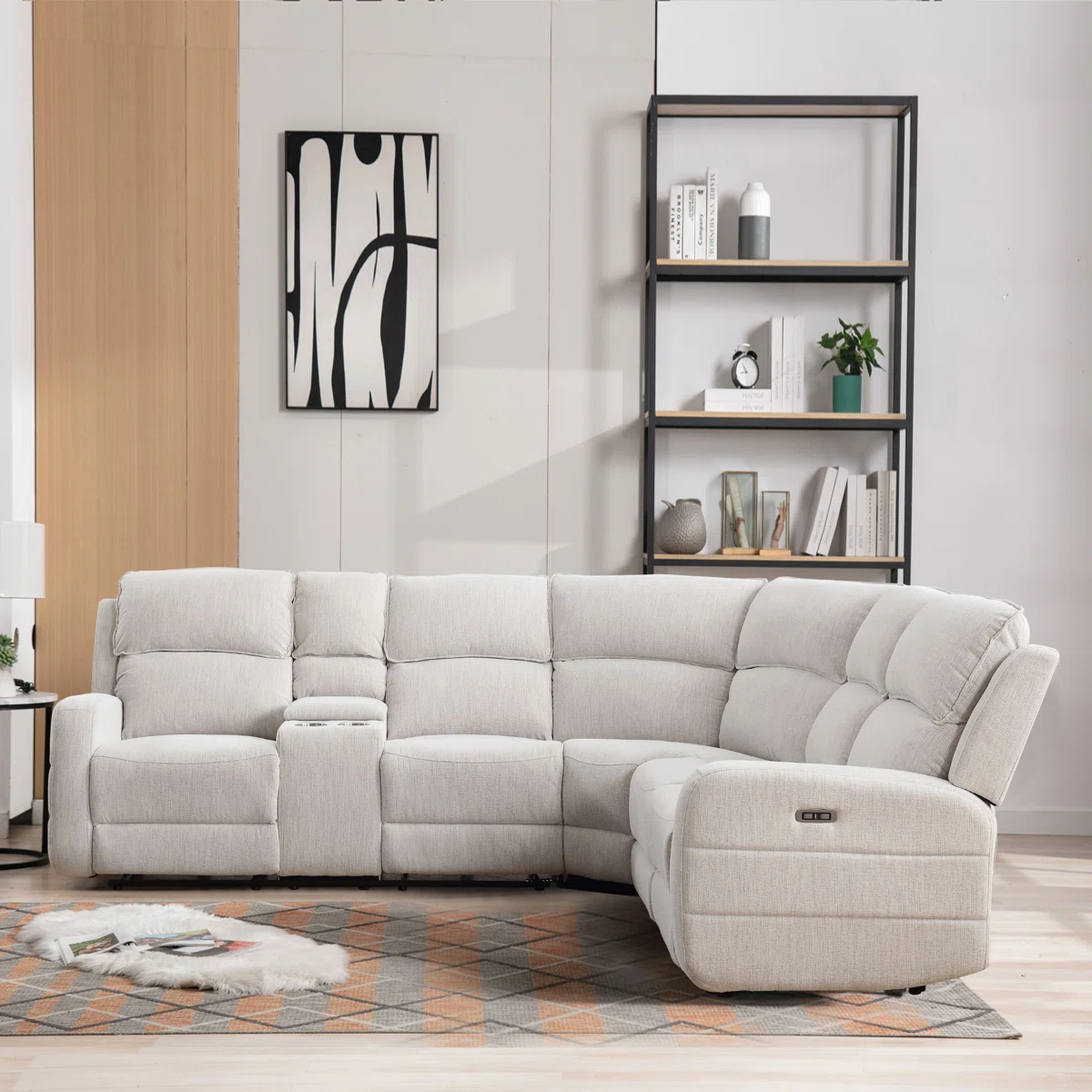 Ibach 3 - Piece Modern and Overstuffed Soft Power Reclining Sectional with Cupholders and Storage